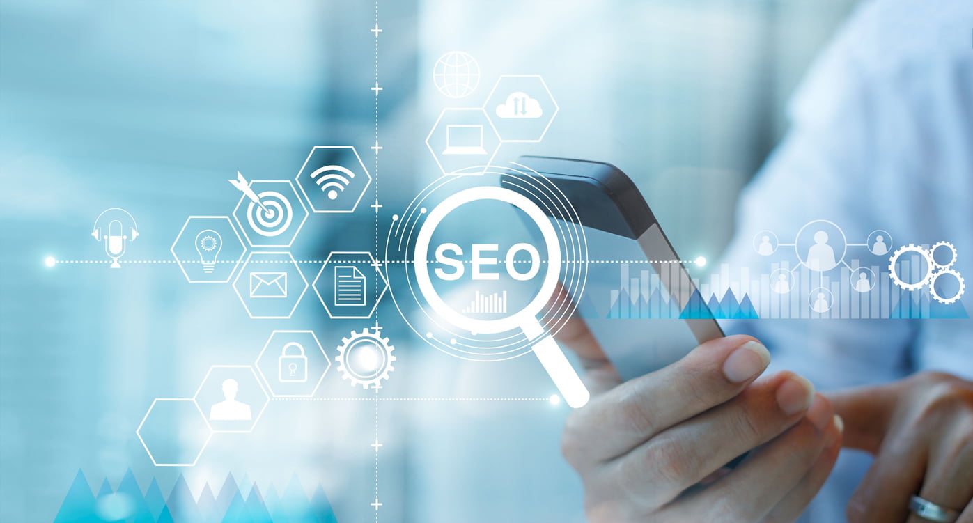 SEO optimization concept with magnifying glass